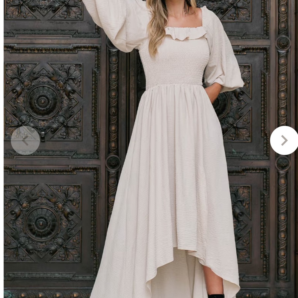 Joyfolie x Free People Odette Maxi Dress Cream Off Shoulder Smocked Ruffle Small